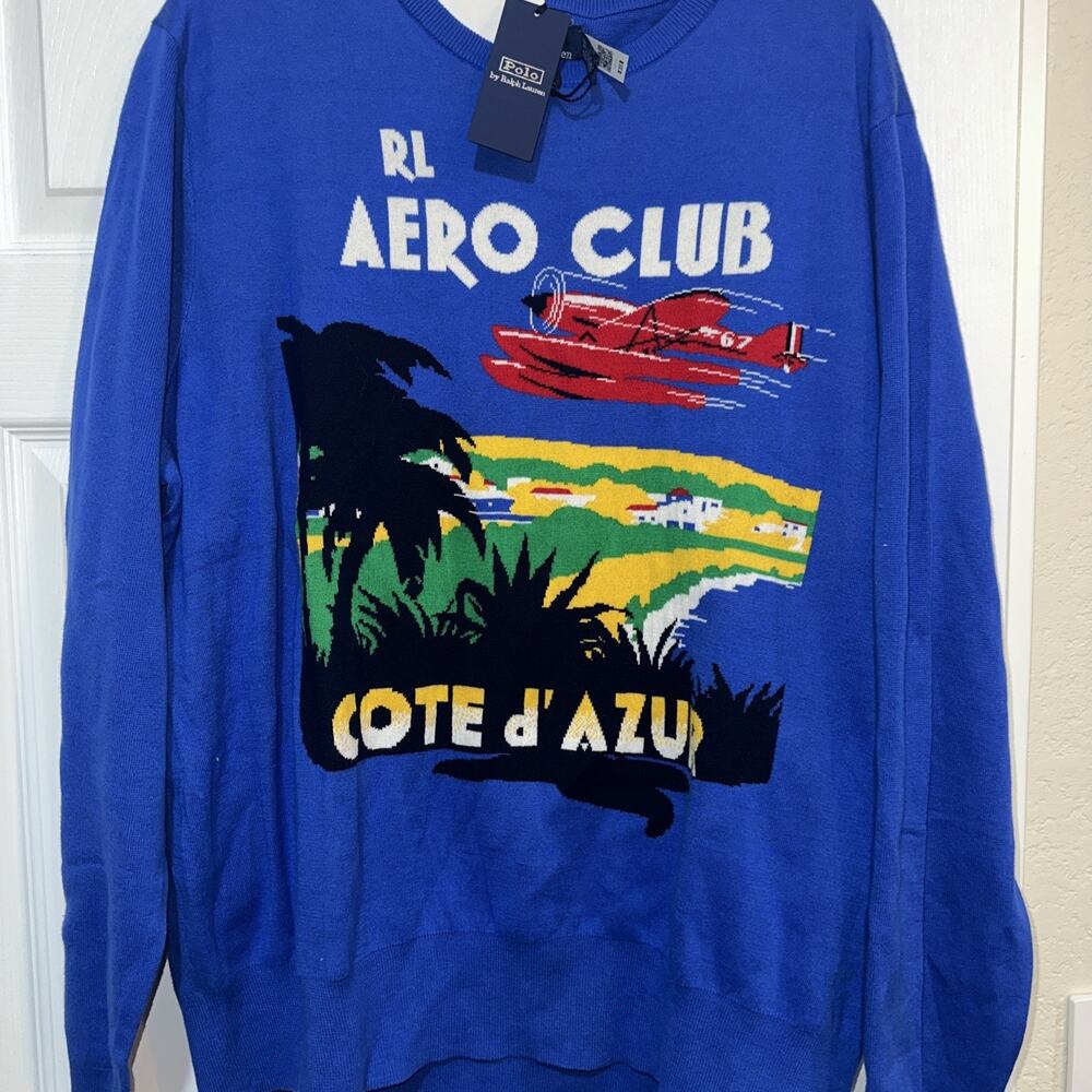 Polo Ralph Lauren VTG Retro French Riviera Flying Knit Sweater HiTech Stadium XL